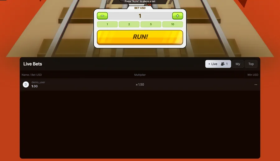 Chicken Subway round mid-run with the multiplier climbing above the chicken as it advances the tracks
